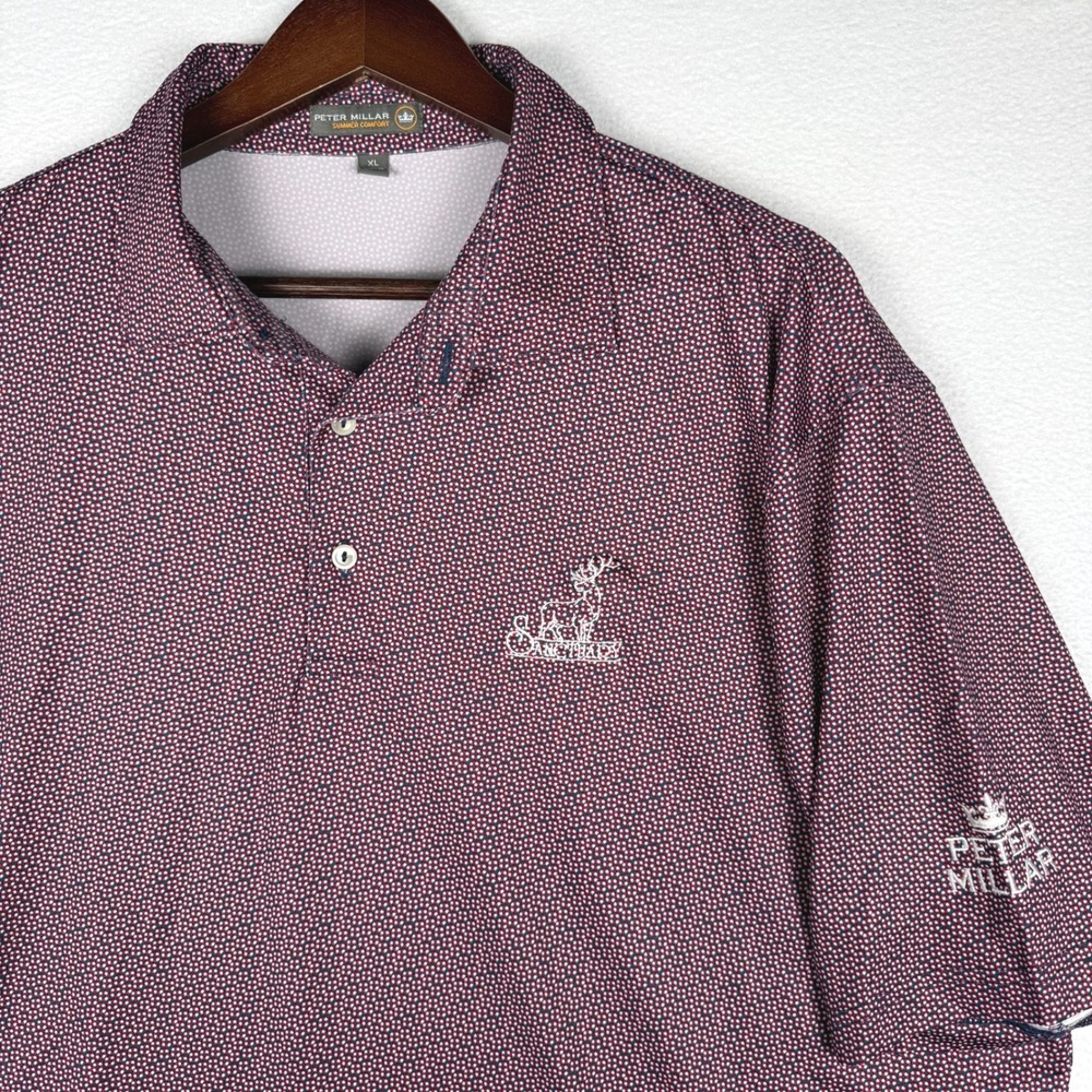 Peter Millar Polo Shirt Mens XL Maroon Micro Geometric Summer Comfort Sanctuary